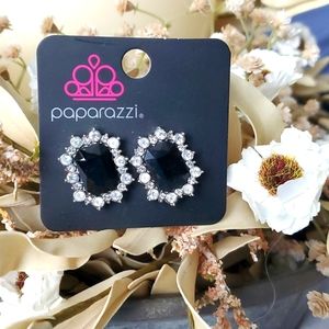NEW PAPARAZZI EMERALD CUT BLACK AND WHITE CLIP EARRINGS